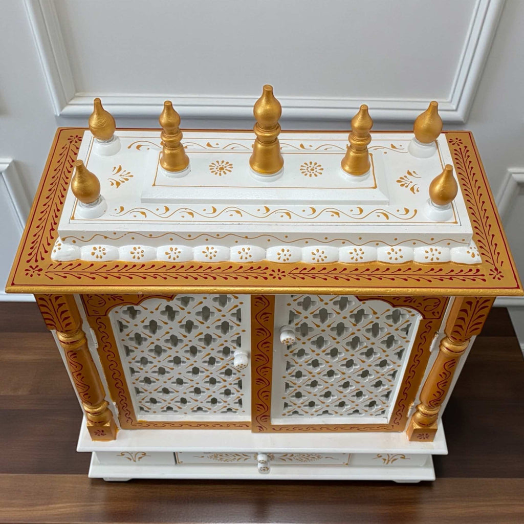 White and Gold Wall Hanging Pooja Mandir