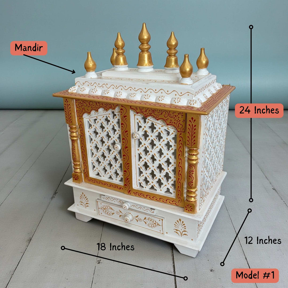 White and Gold Wall Hanging Pooja Mandir