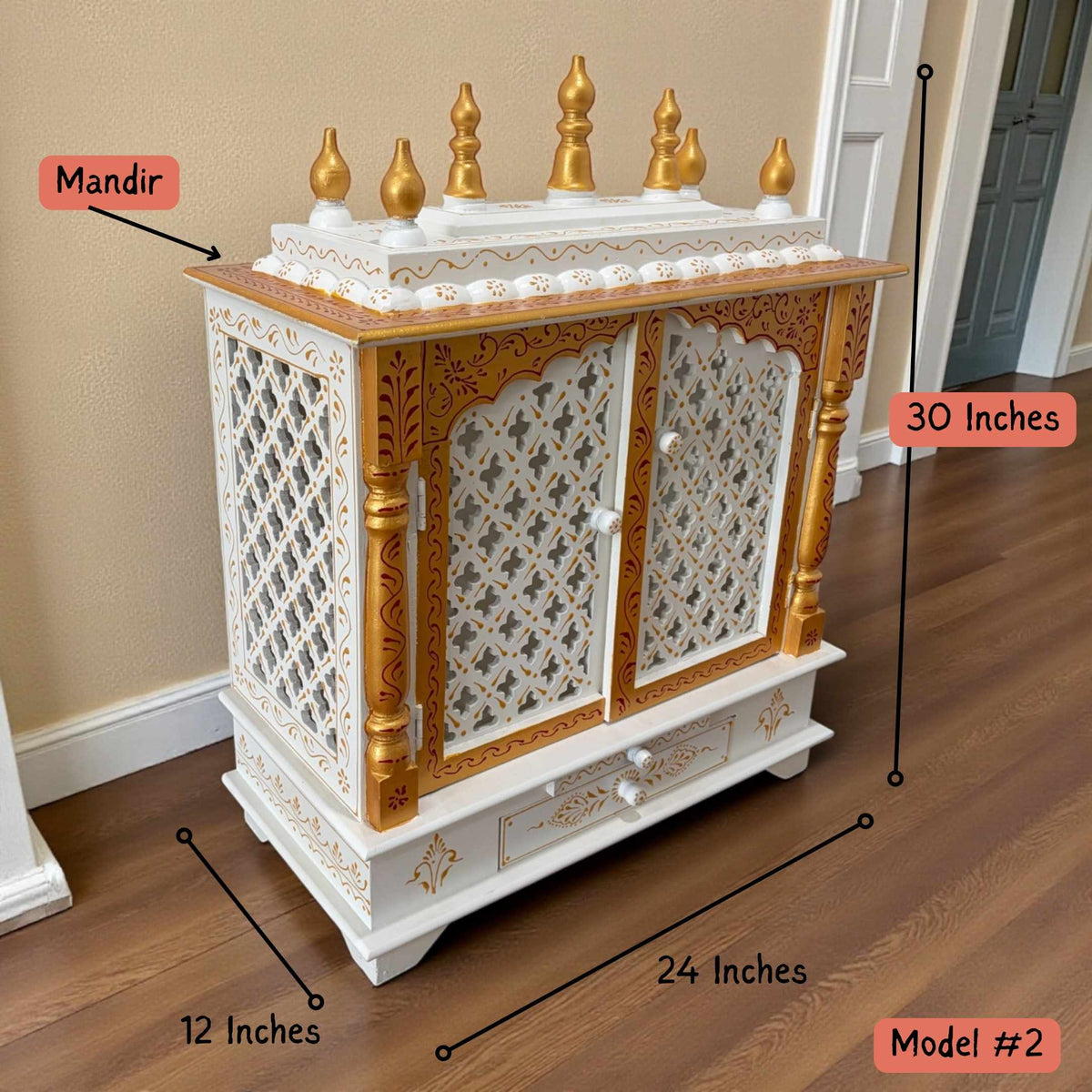 White and Gold Wall Hanging Pooja Mandir