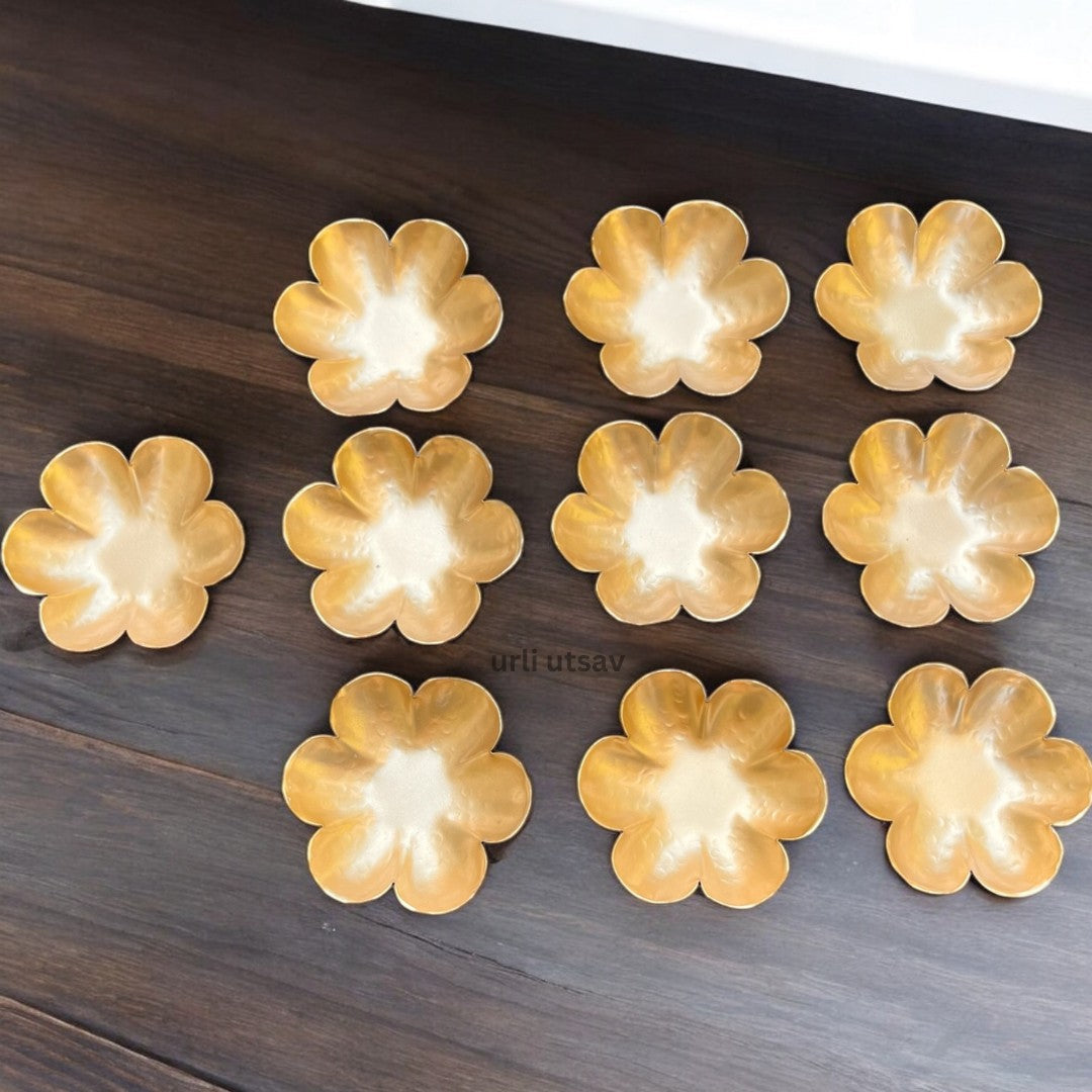 Gold Dhanteras T-Light Holder Set of 10 - Metal Diwali Diyas