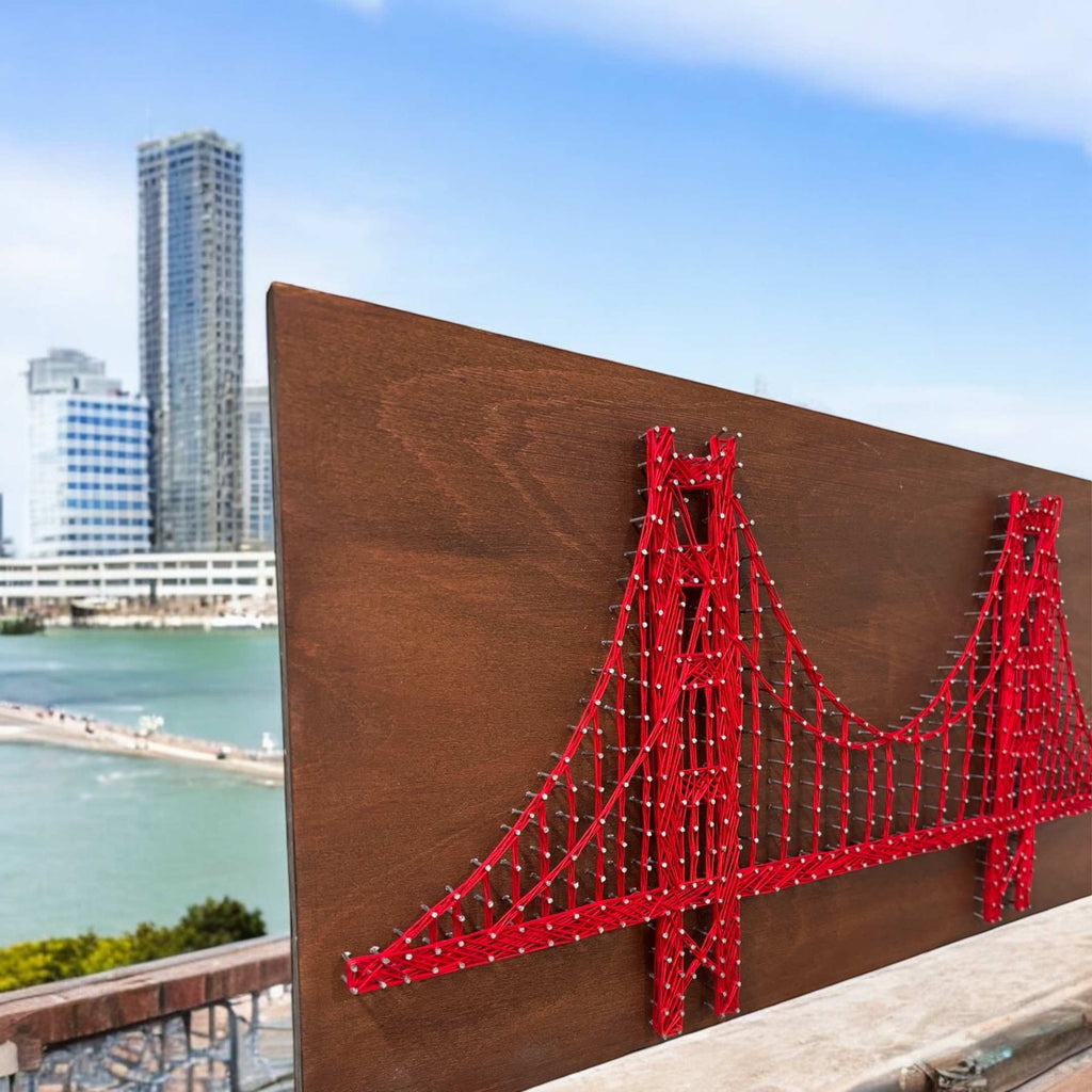 Golden Gate Bridge String Art - 24x12 Nail and Thread Wall Art