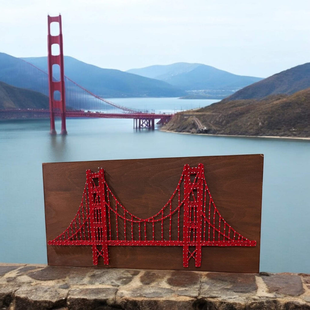 Golden Gate Bridge String Art - 24x12 Nail and Thread Wall Art