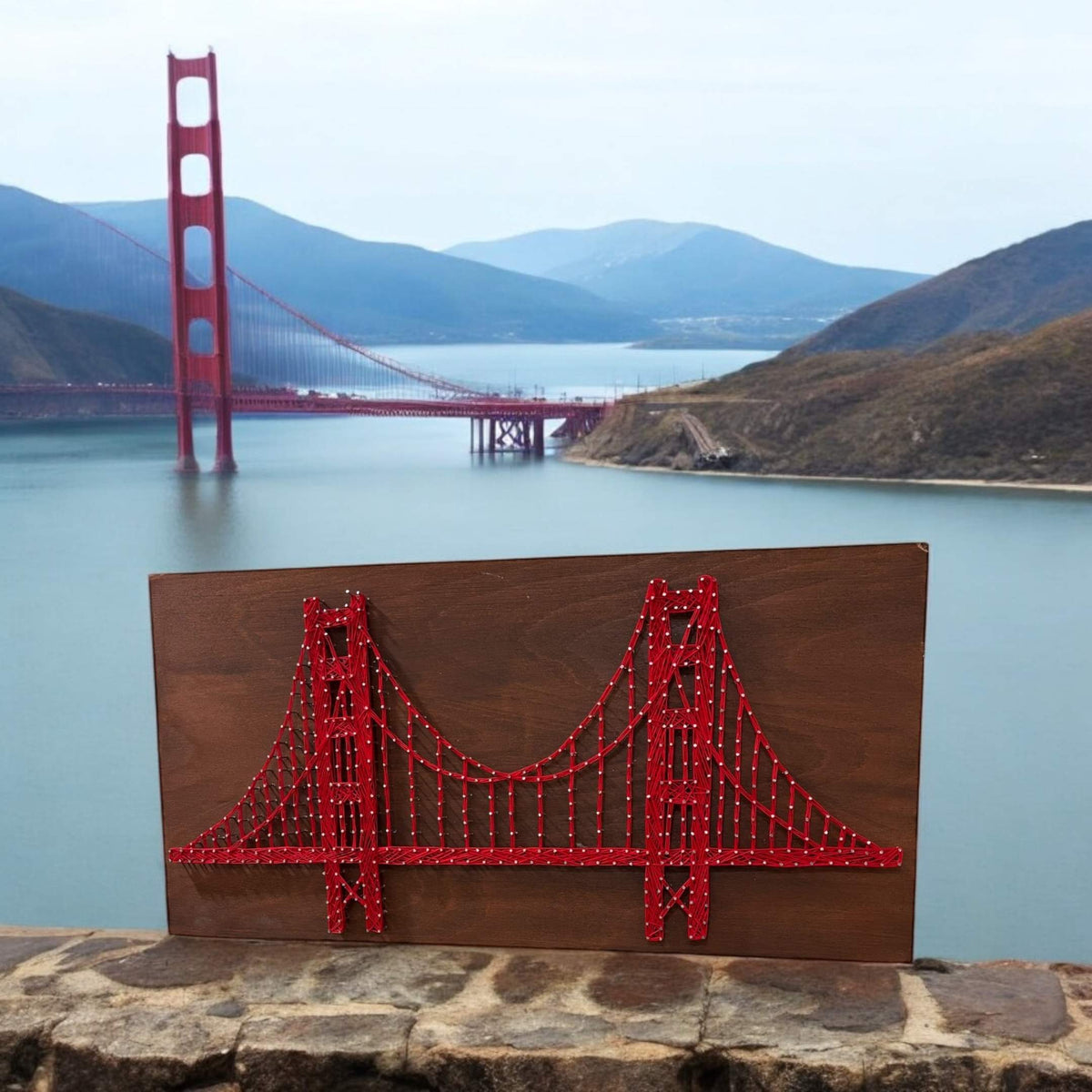 Golden Gate Bridge String Art - 24x12 Nail and Thread Wall Art