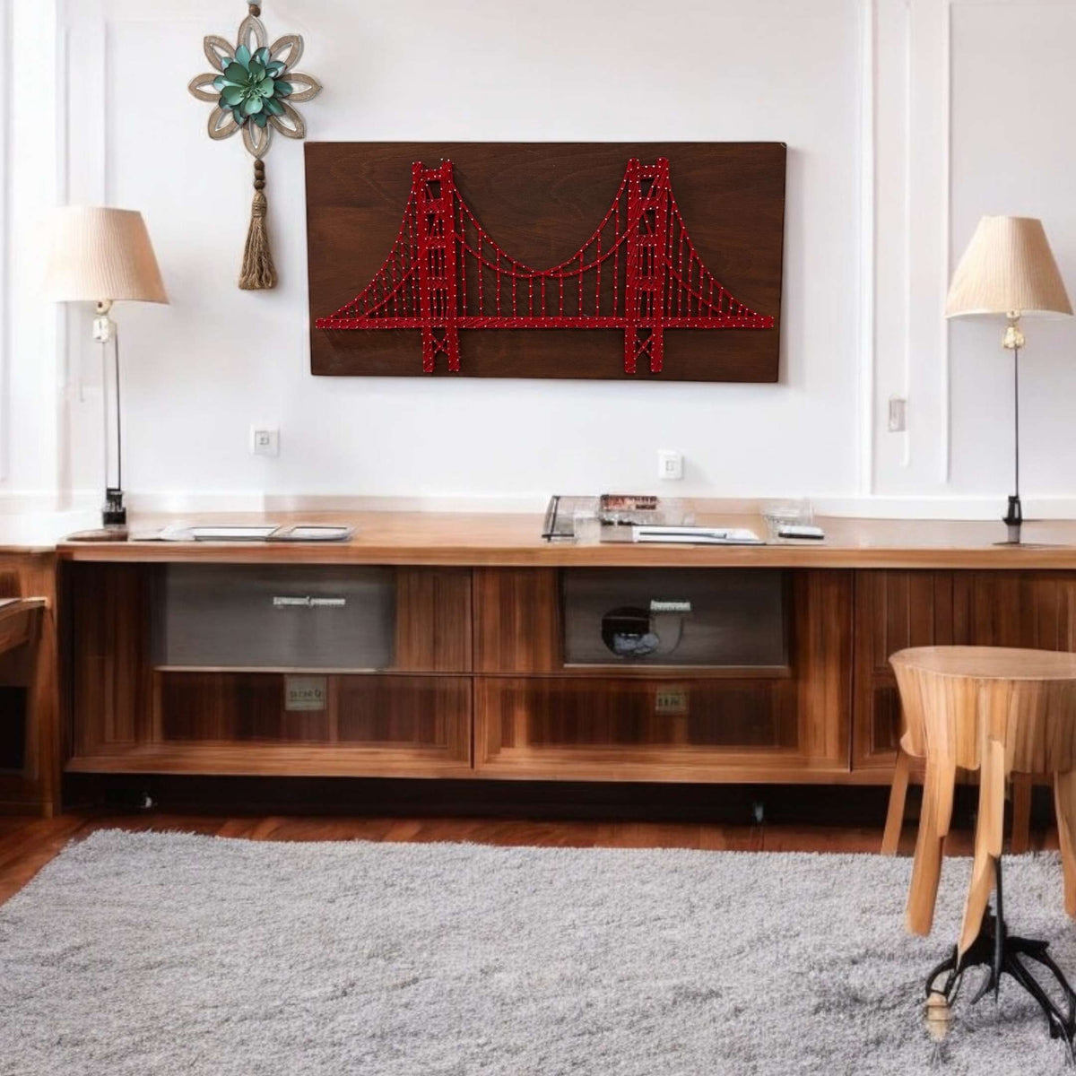 Golden Gate Bridge String Art - 24x12 Nail and Thread Wall Art