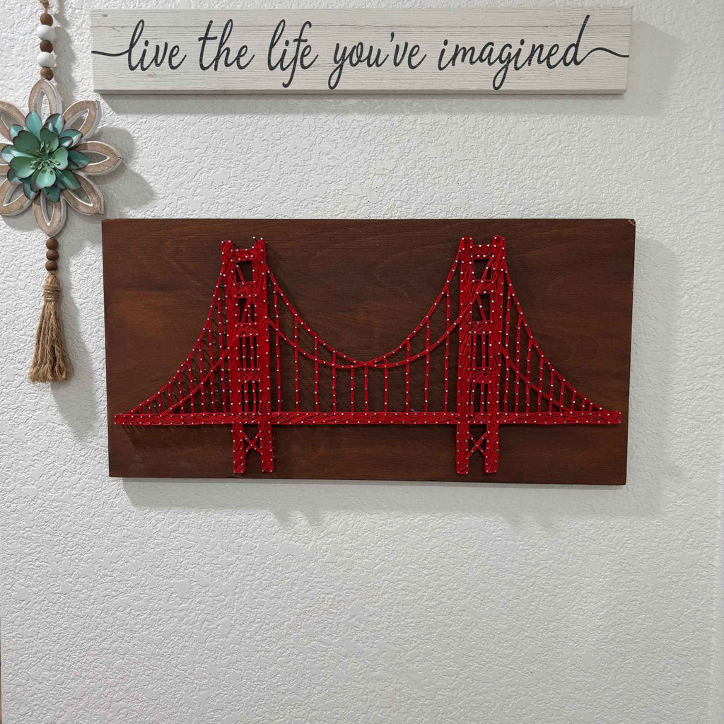 Golden Gate Bridge String Art - 24x12 Nail and Thread Wall Art
