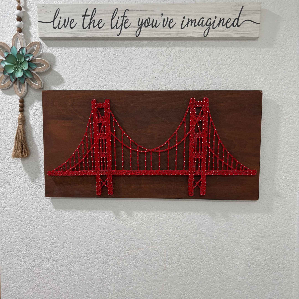 Golden Gate Bridge String Art - 24x12 Nail and Thread Wall Art