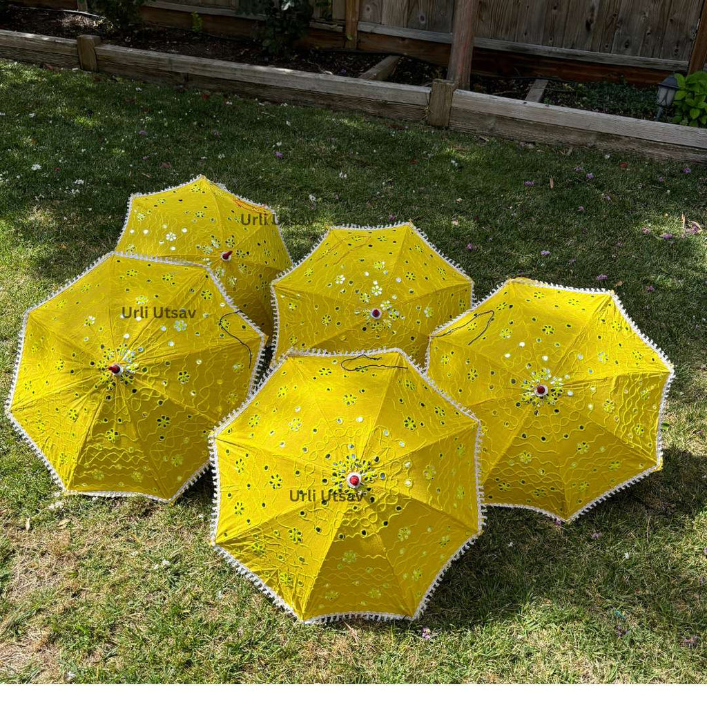 Yellow Cutwork Lace Parasols - Haldi & Mehendi Umbrellas