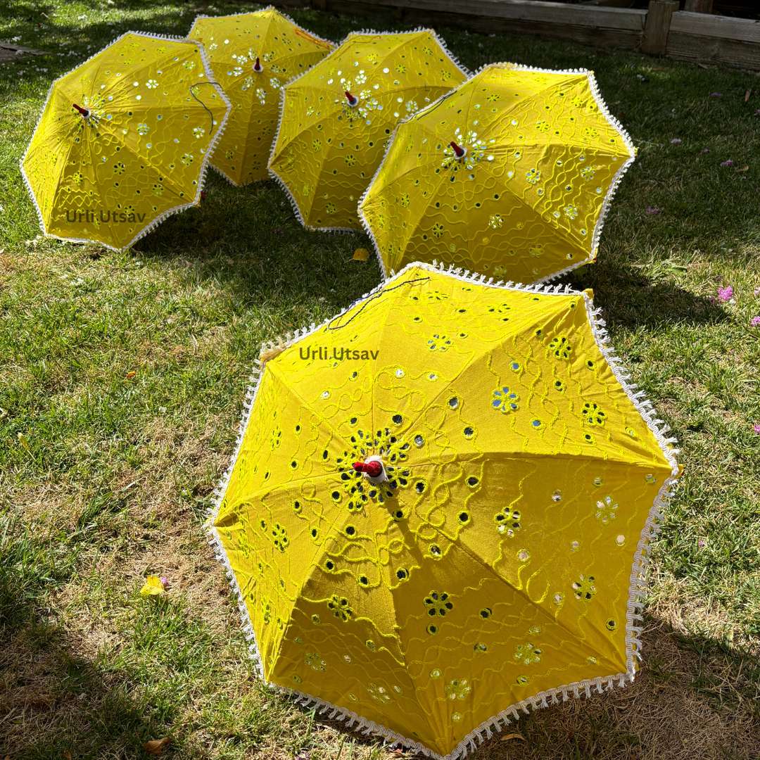 Yellow Cutwork Lace Parasols - Haldi & Mehendi Umbrellas
