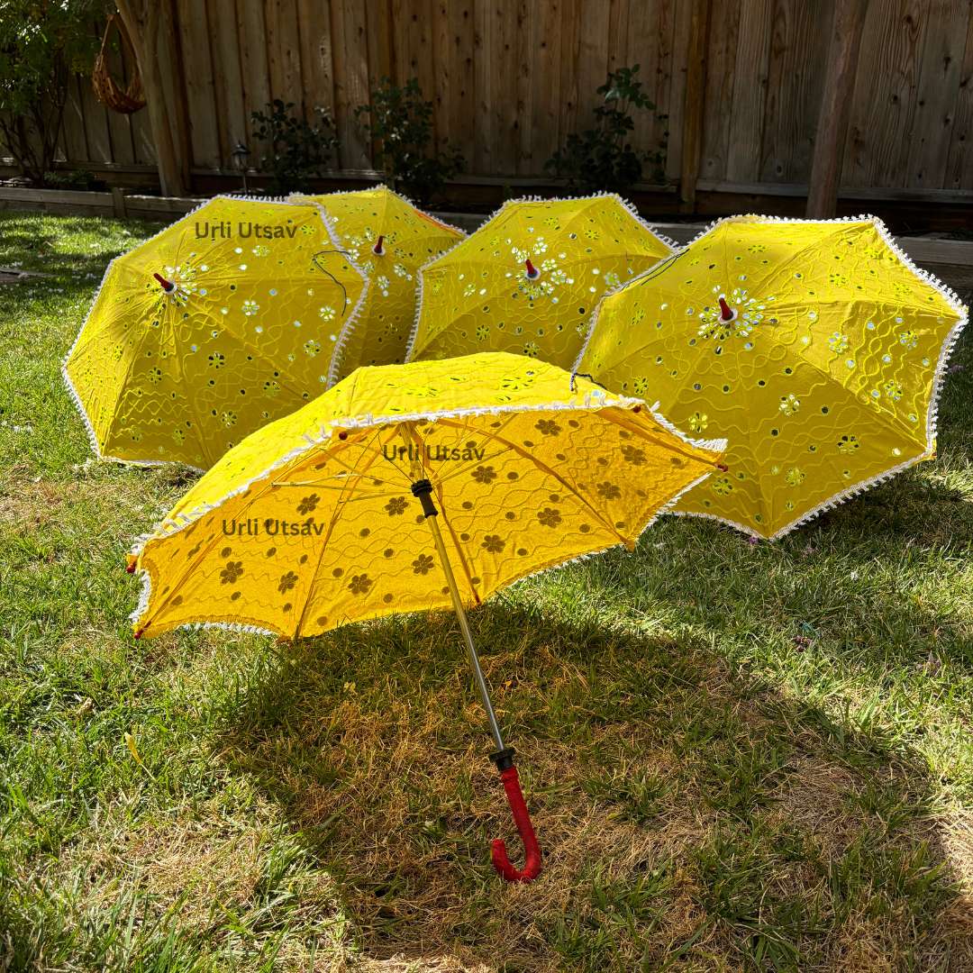 Yellow Cutwork Lace Parasols - Haldi & Mehendi Umbrellas