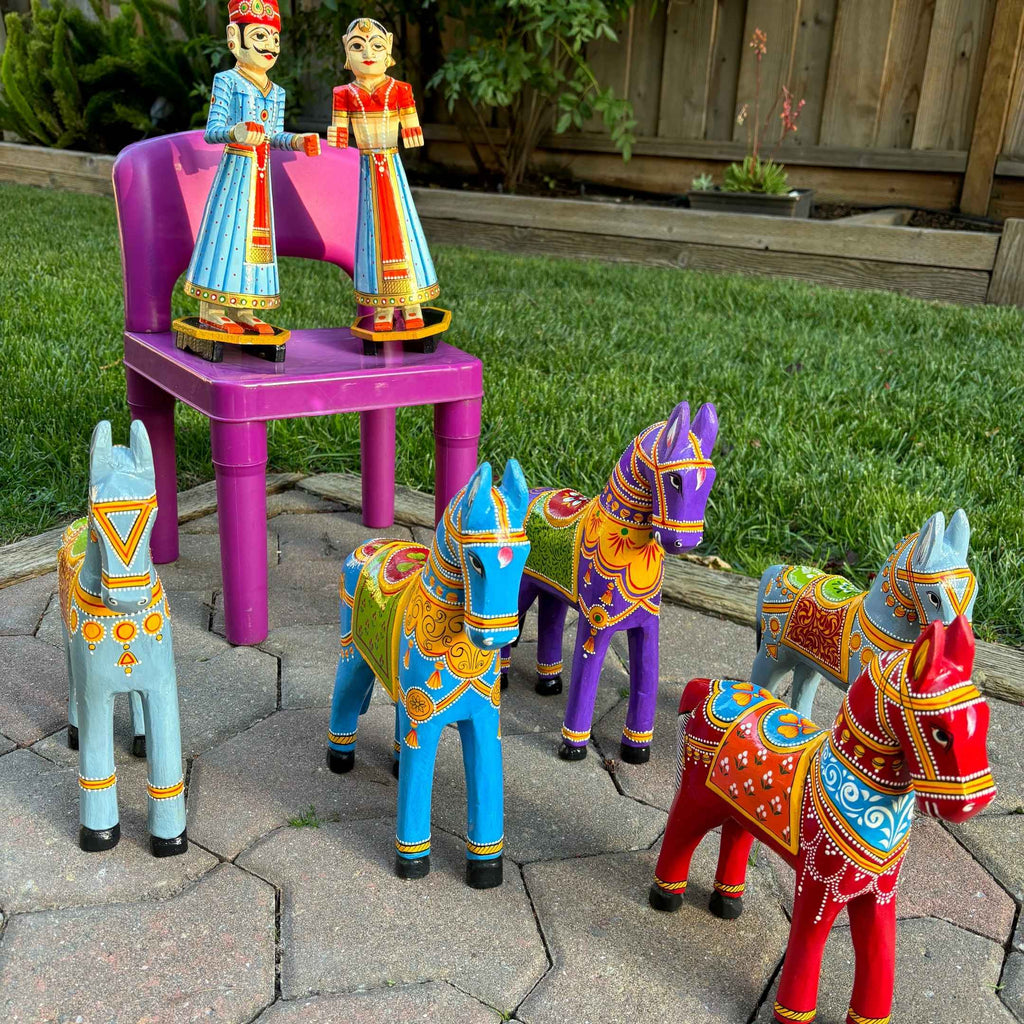 Wooden Horse - 12-Inch Hand-Painted Rajasthani Figure
