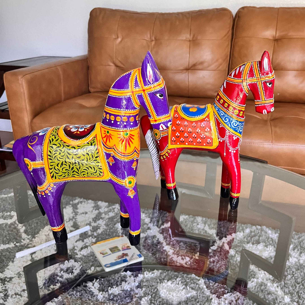 Wooden Horse - 12-Inch Hand-Painted Rajasthani Figure