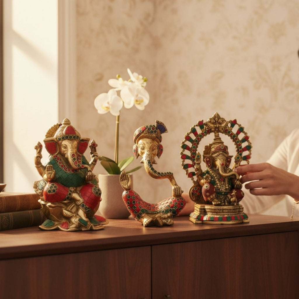 Brass Ganesha Statue – Large Handcrafted Ganesh Idol in 3 Designs