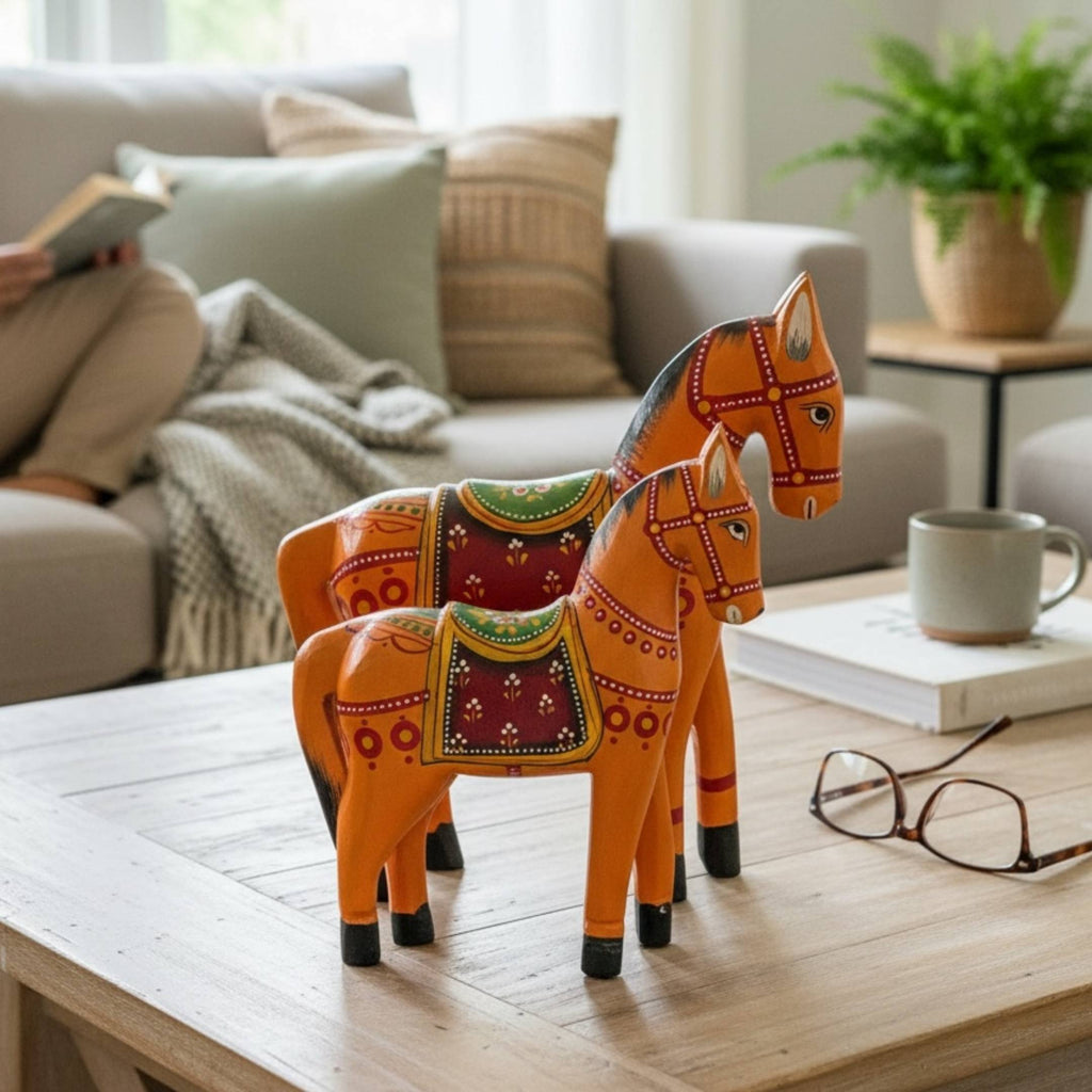 Wooden Horse - 12-Inch Hand-Painted Rajasthani Figure