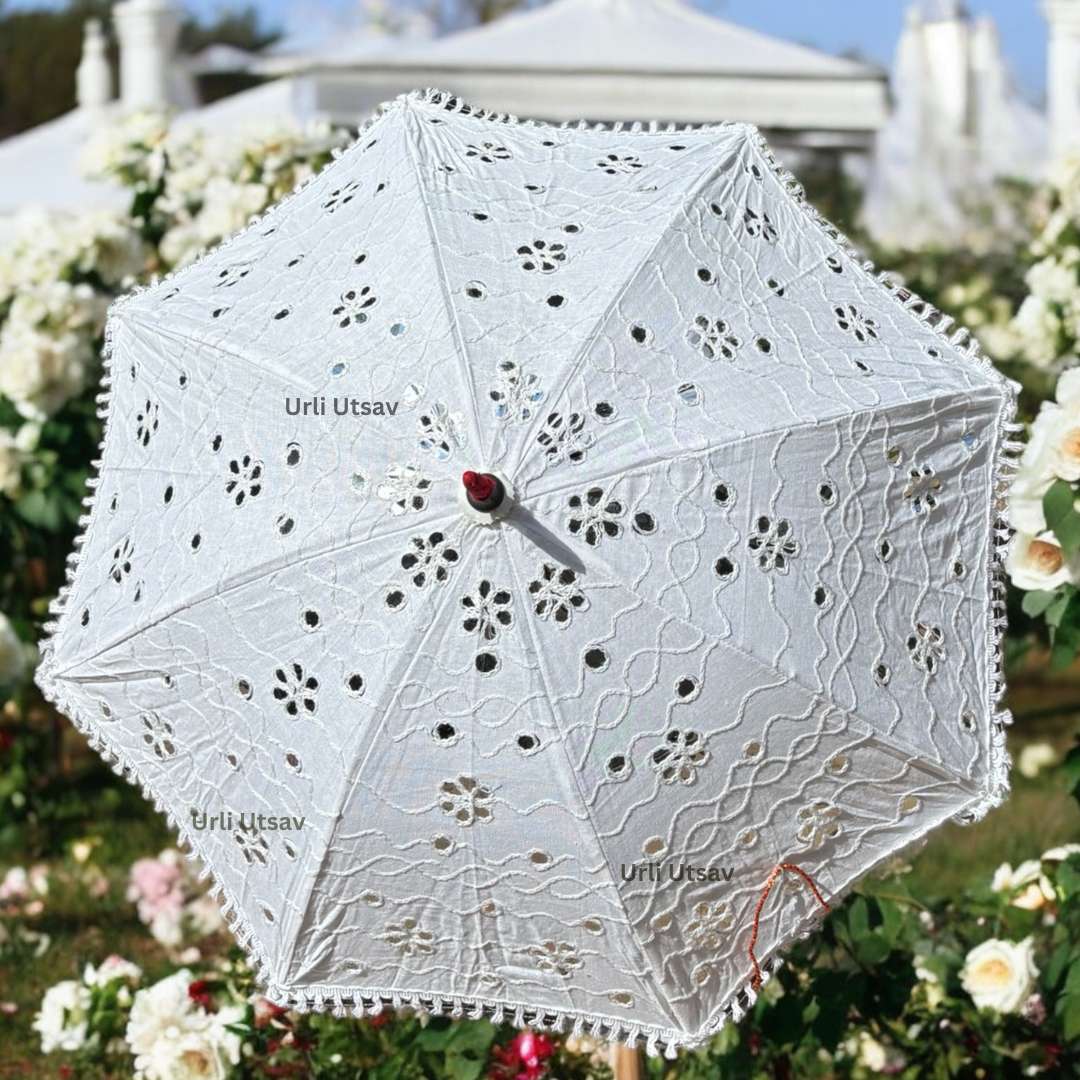 White Cutwork Lace Parasols - Wedding Umbrellas, Sets of 5-25