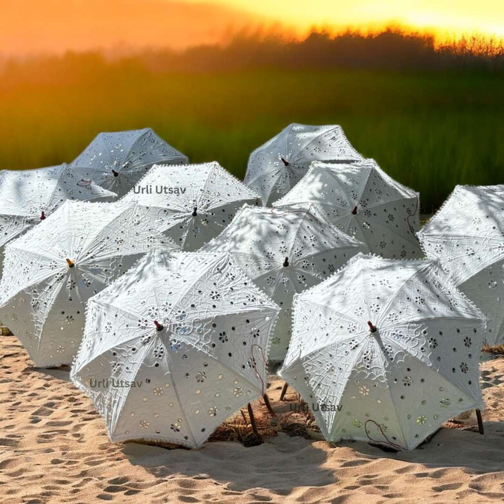White Cutwork Lace Parasols - Wedding Umbrellas, Sets of 5-25