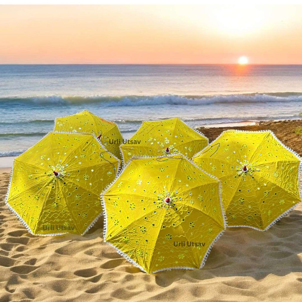 Yellow Cutwork Lace Parasols - Haldi & Mehendi Umbrellas