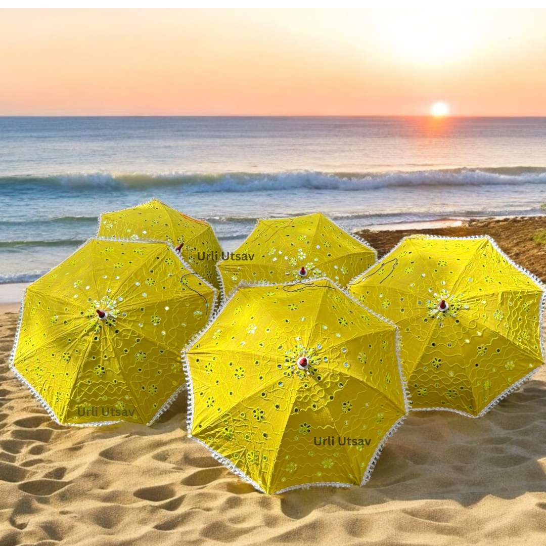 Yellow Cutwork Lace Parasols - Haldi & Mehendi Umbrellas