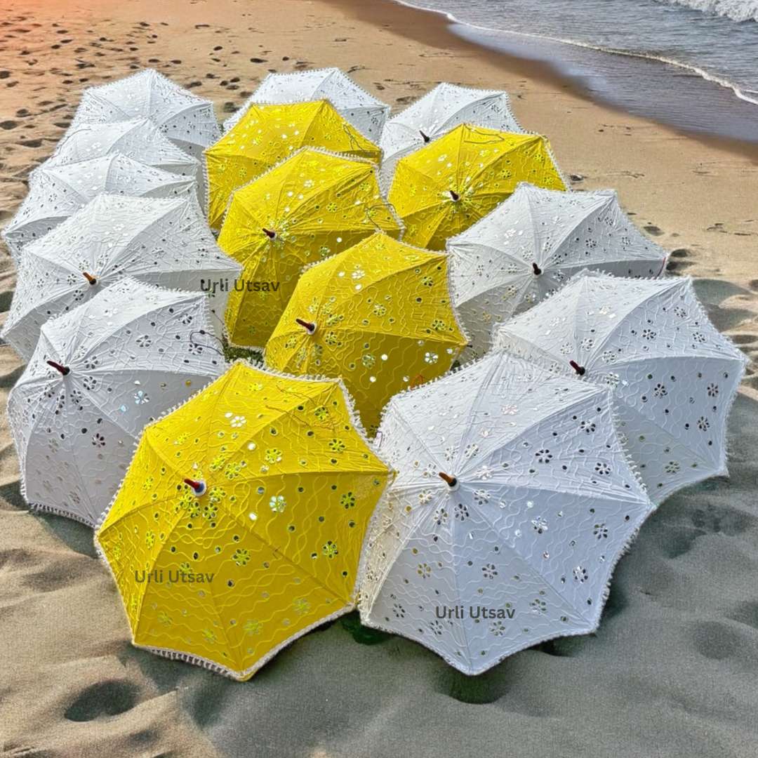 Yellow Cutwork Lace Parasols - Haldi & Mehendi Umbrellas