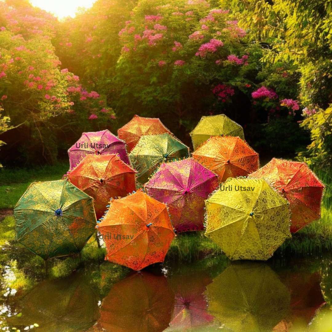 Gold Print Silk Parasols - Decorative Umbrellas, Sets of 5-25