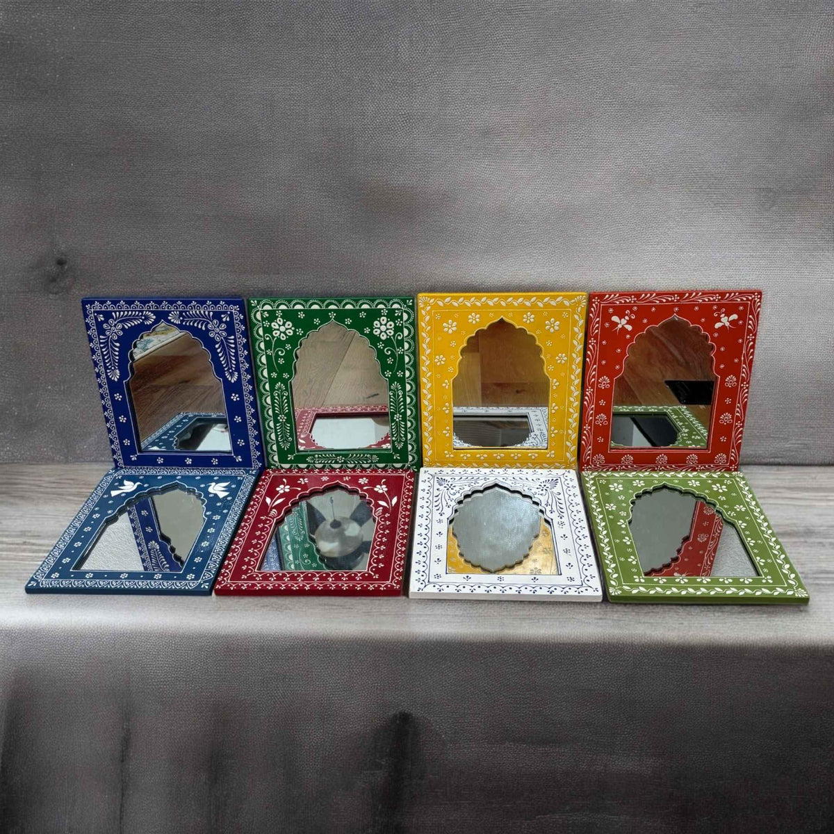 Hand-Painted Jharokha Mirror – 12x10 Inches, 8 Colours