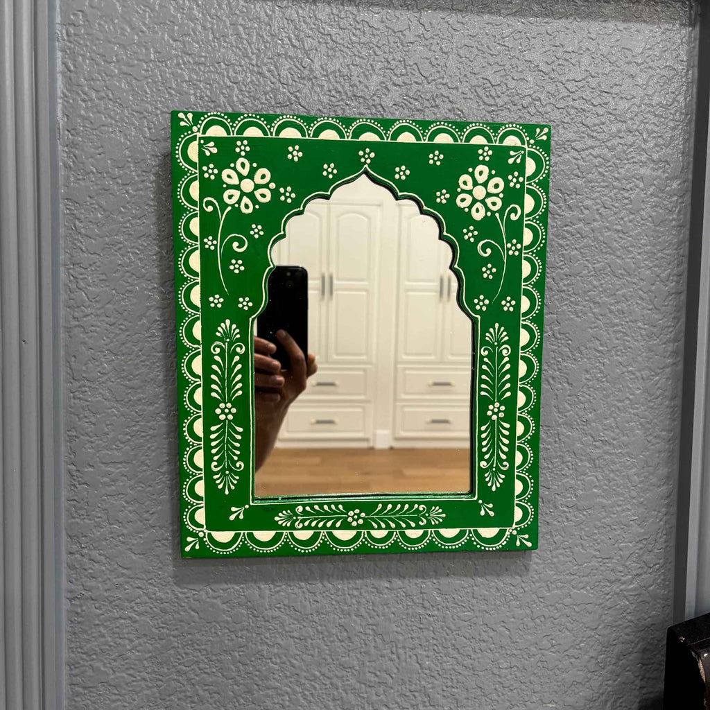 Hand-Painted Jharokha Mirror – 12x10 Inches, 8 Colours