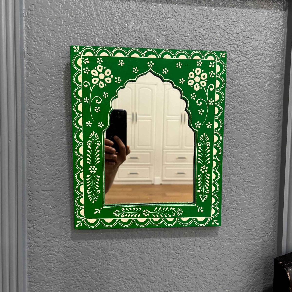 Hand-Painted Jharokha Mirror – 12x10 Inches, 8 Colours
