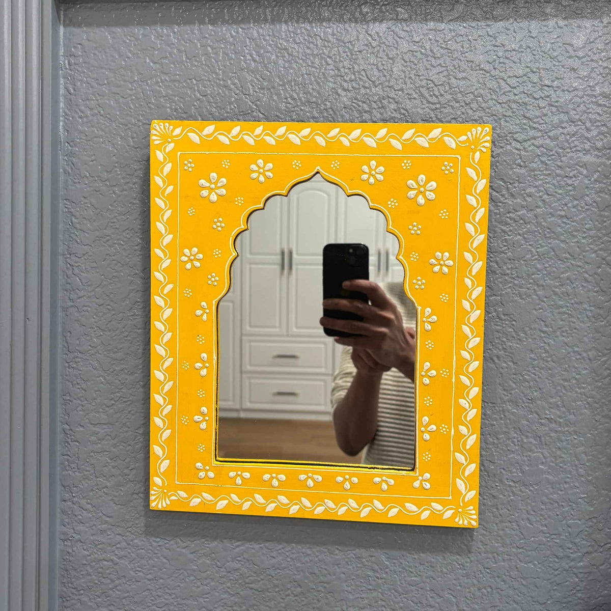 Hand-Painted Jharokha Mirror – 12x10 Inches, 8 Colours