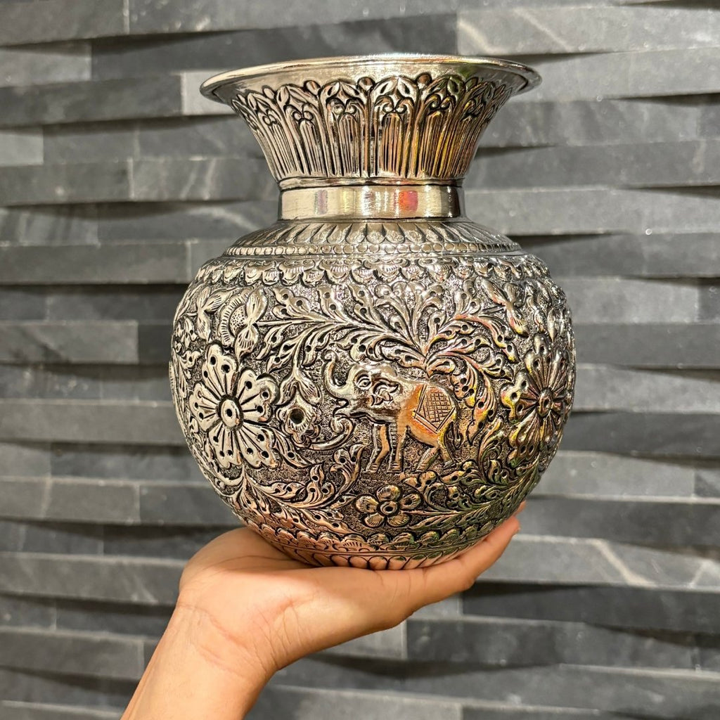 7.5-Inches Kalash Elephant Design | Antique Silver Lota