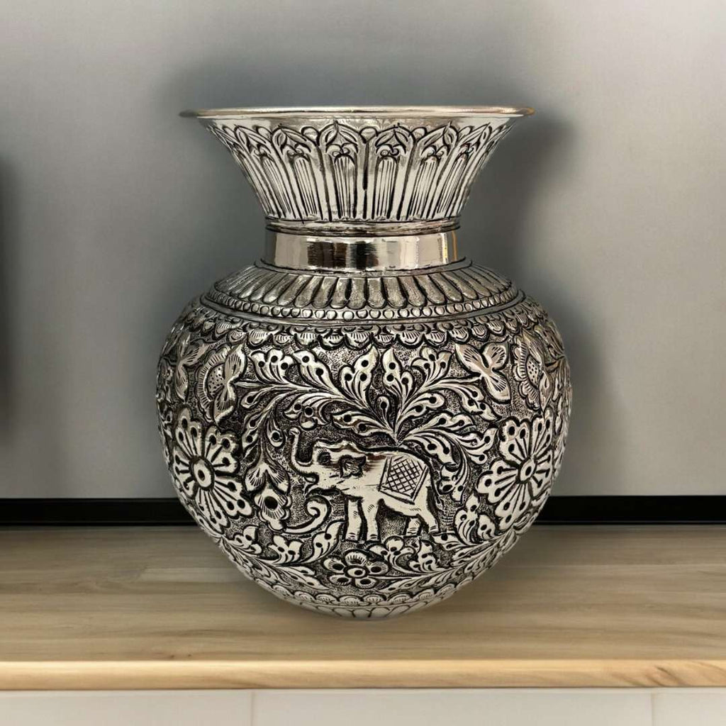 7.5-Inches Kalash Elephant Design | Antique Silver Lota