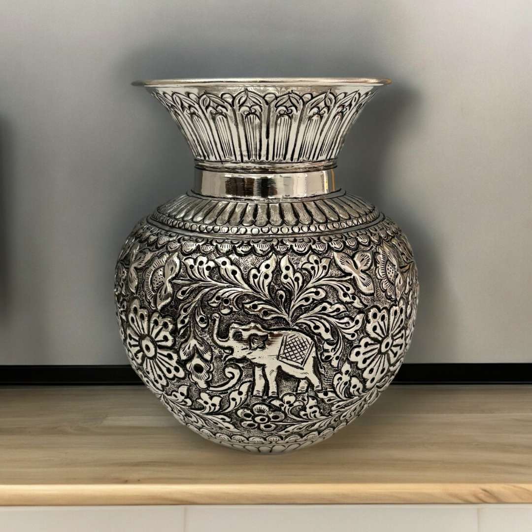 7.5-Inches Kalash Elephant Design | Antique Silver Lota