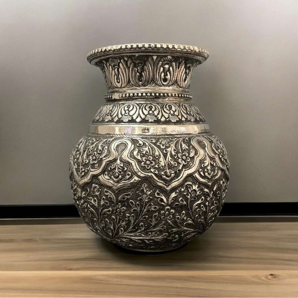 7-Inches Kalash Leaves Design | Antique Silver Lota