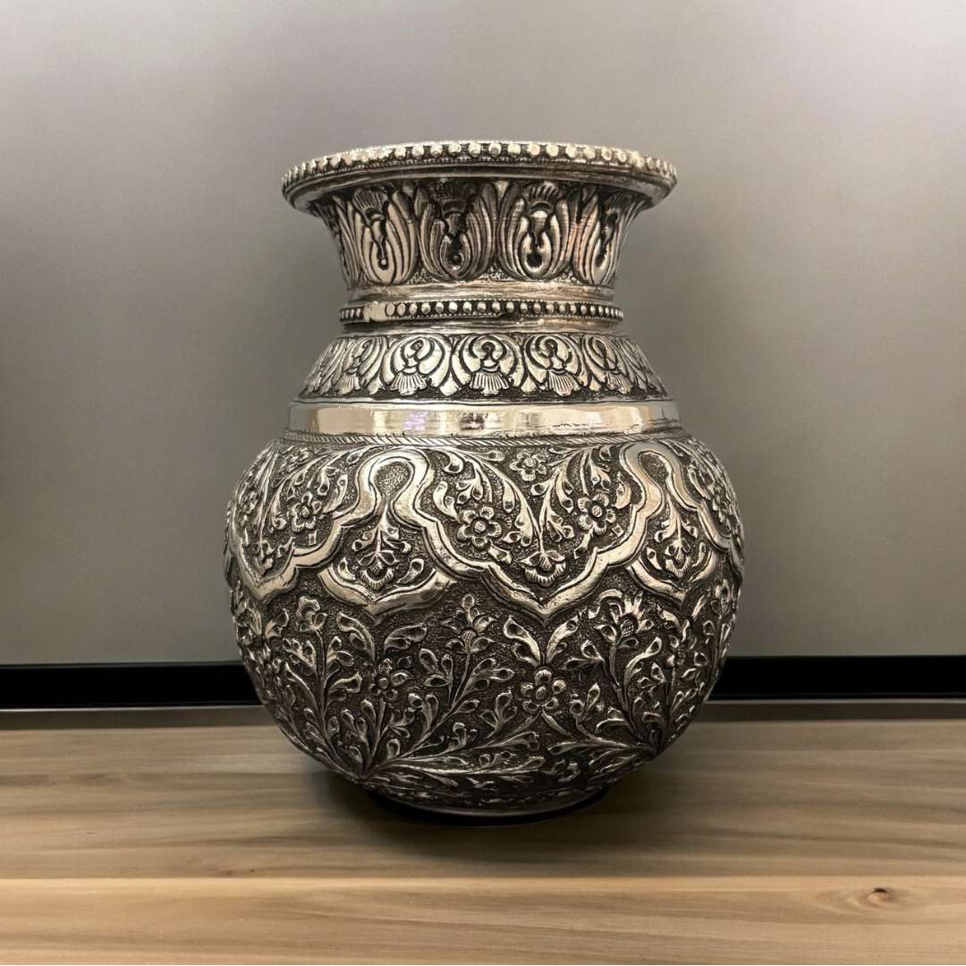 7-Inches Kalash Leaves Design | Antique Silver Lota