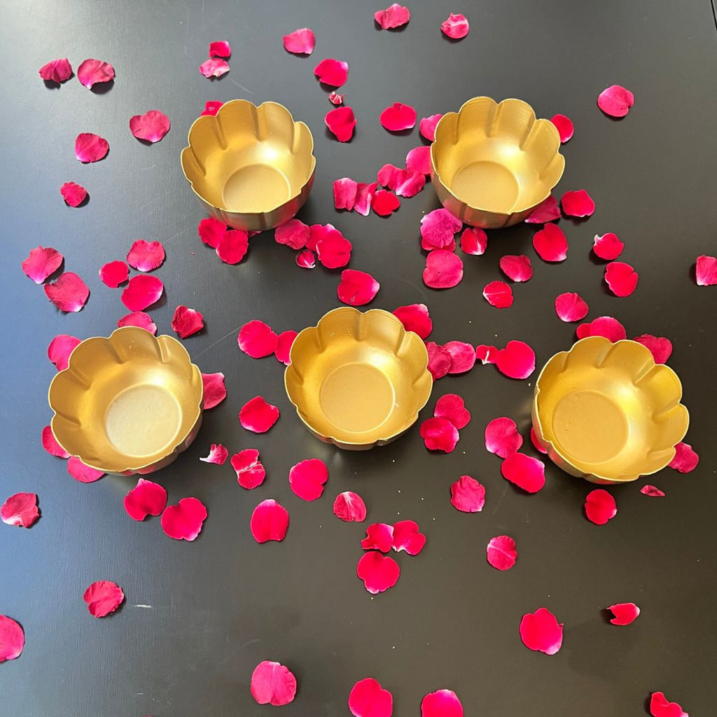 Kamal Utsav T-Light Holder Set of 10 - Deep Gold Metal Diyas