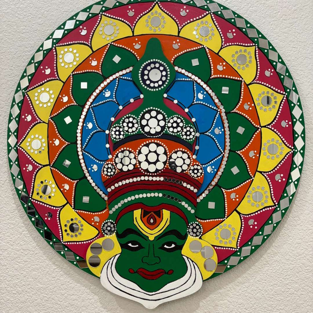 24-Inch Kathakali Wall Art - Hand-Painted Kerala Dance Face