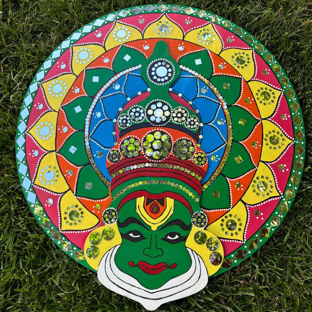 24-Inch Kathakali Wall Art - Hand-Painted Kerala Dance Face