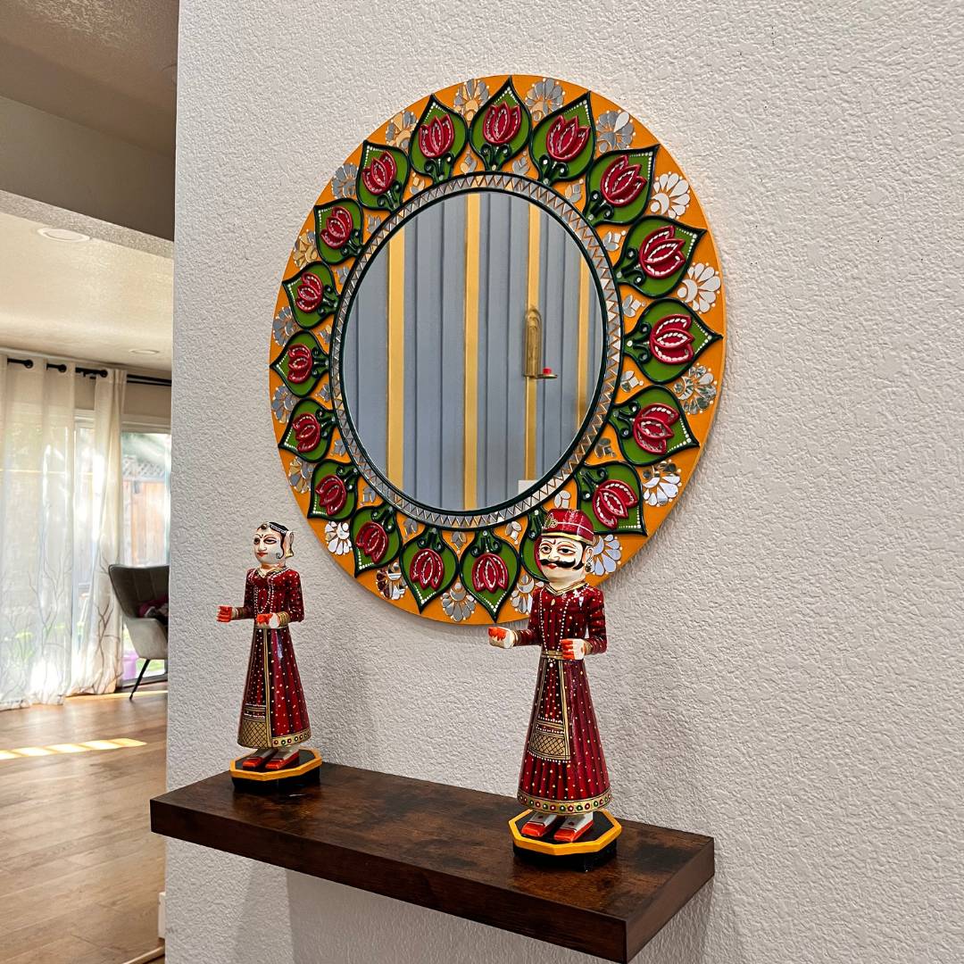 24-Inch Mandala Mirror Wall Art – Yellow Lotus Lippan