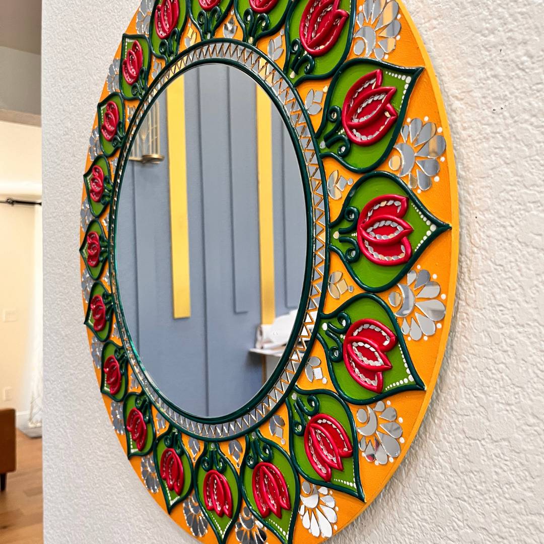 24-Inch Mandala Mirror Wall Art – Yellow Lotus Lippan