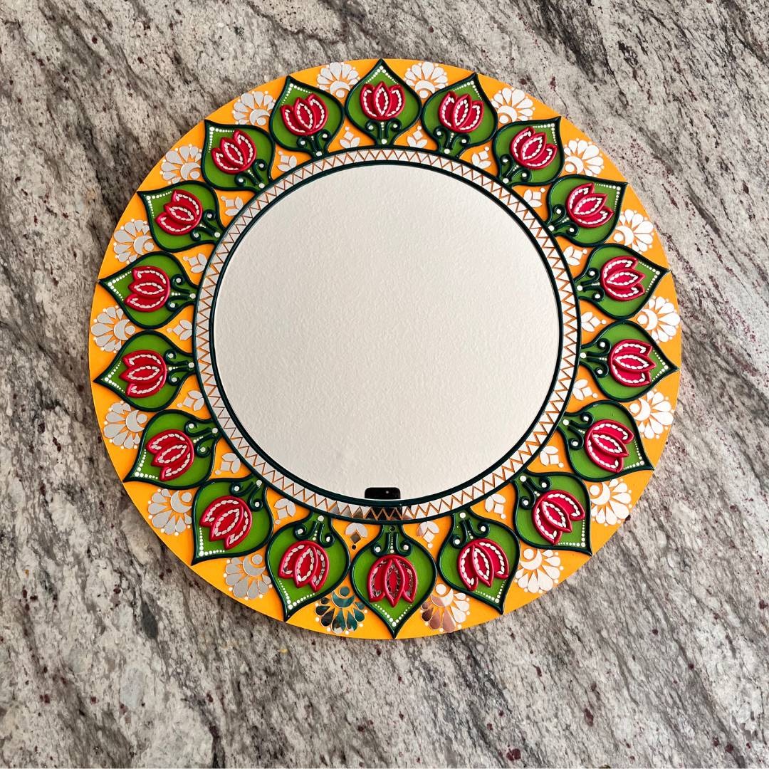 24-Inch Mandala Mirror Wall Art – Yellow Lotus Lippan