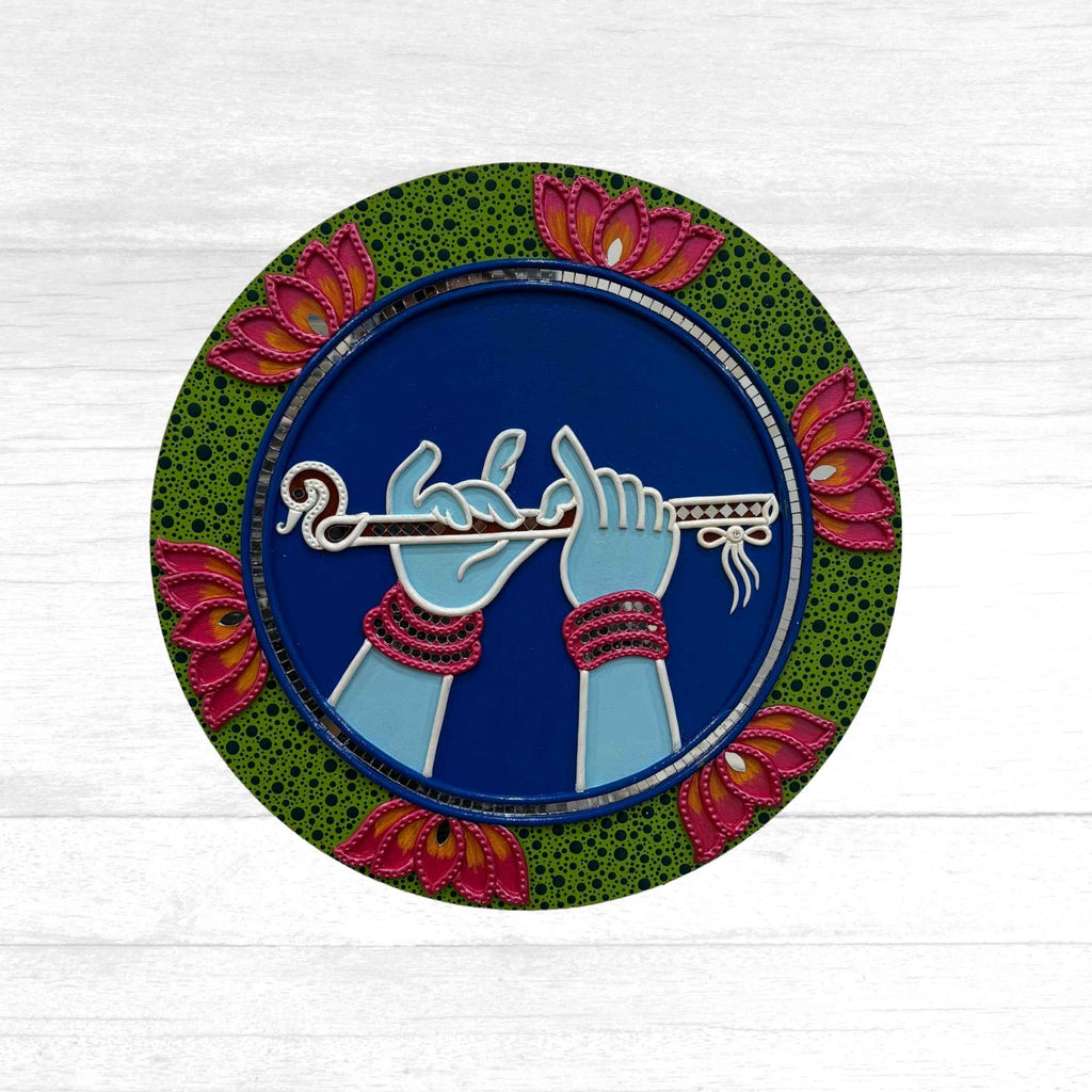 Krishna Lippan Wall Art Medallions - 4 Mud & Mirror Designs