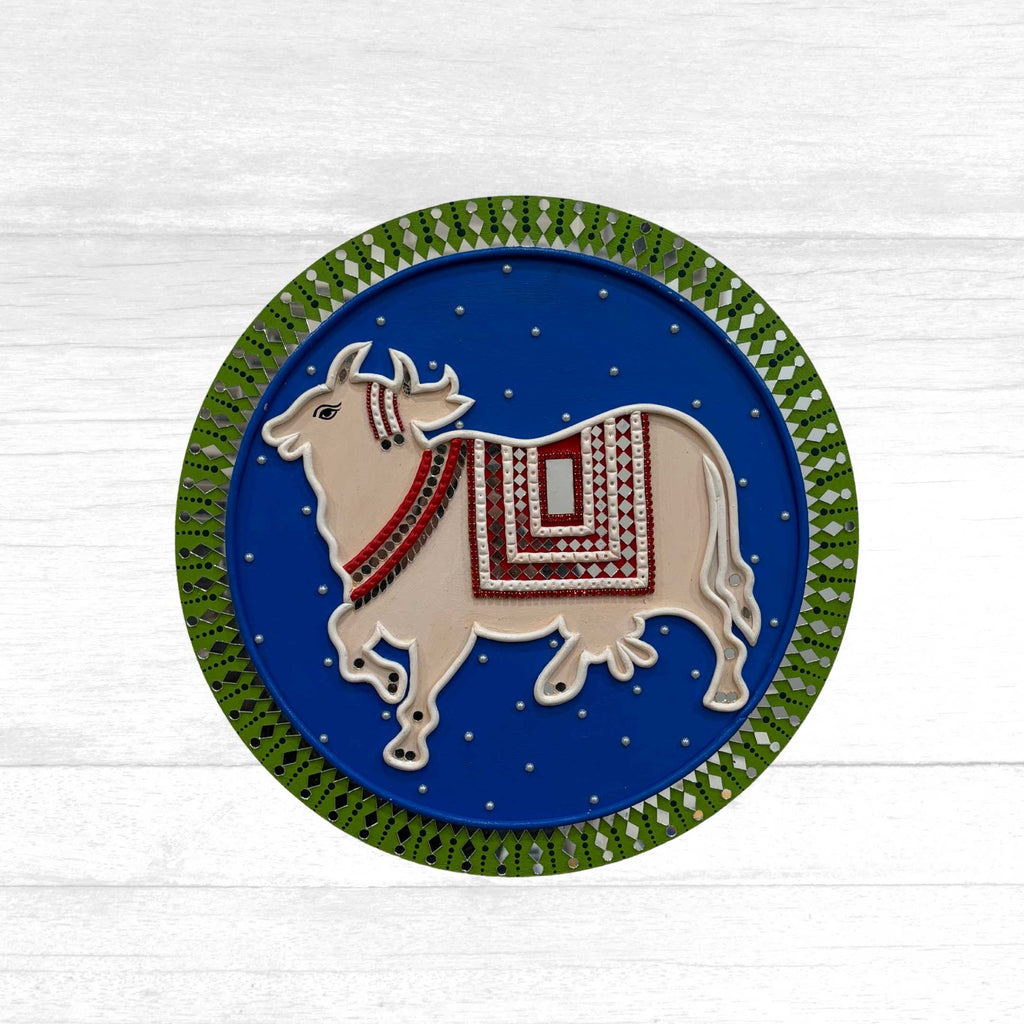 Krishna Lippan Wall Art Medallions - 4 Mud & Mirror Designs