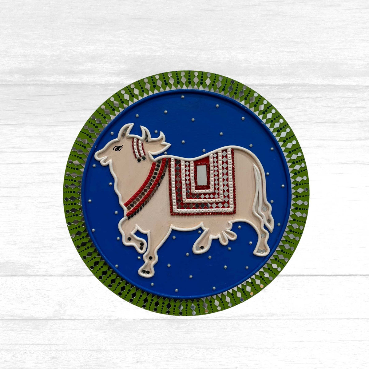 Krishna Lippan Wall Art Medallions - 4 Mud & Mirror Designs