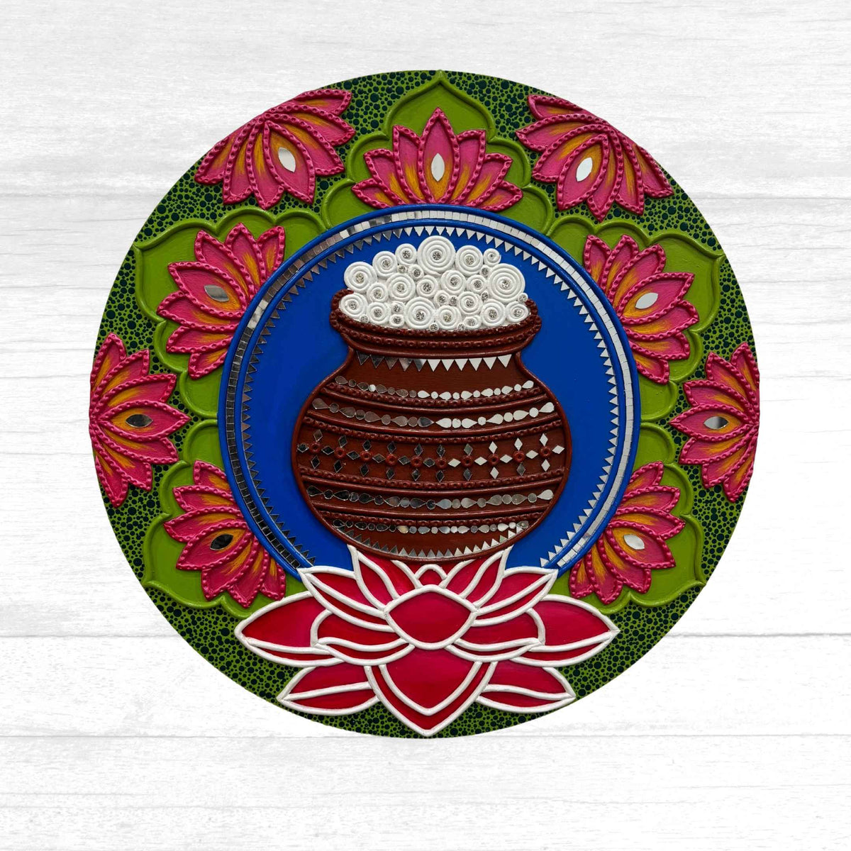 Krishna Lippan Wall Art Medallions - 4 Mud & Mirror Designs