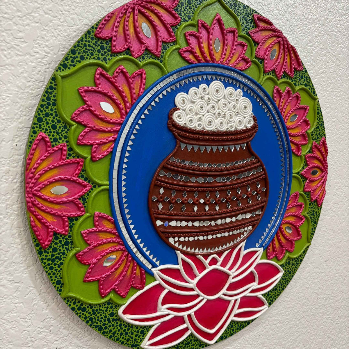 Krishna Lippan Wall Art Medallions - 4 Mud & Mirror Designs