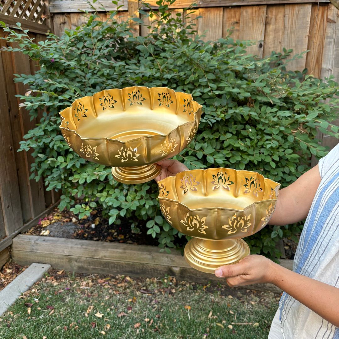 Cutout Lotus Urli Bowls – Set of 3 Sitting Urlis, Gold