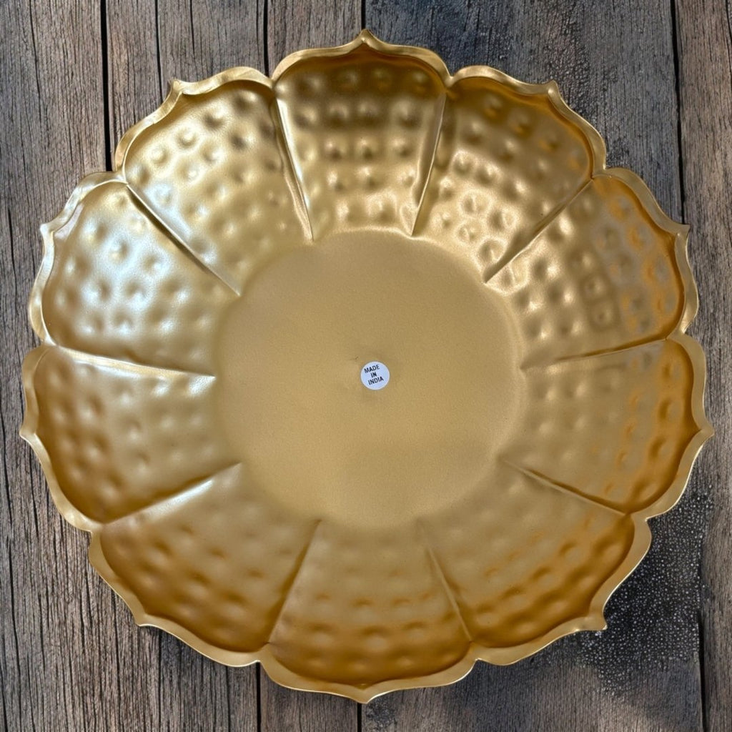 Hammered Lotus Urli Bowls – Set of 3 Standing Urlis, Gold