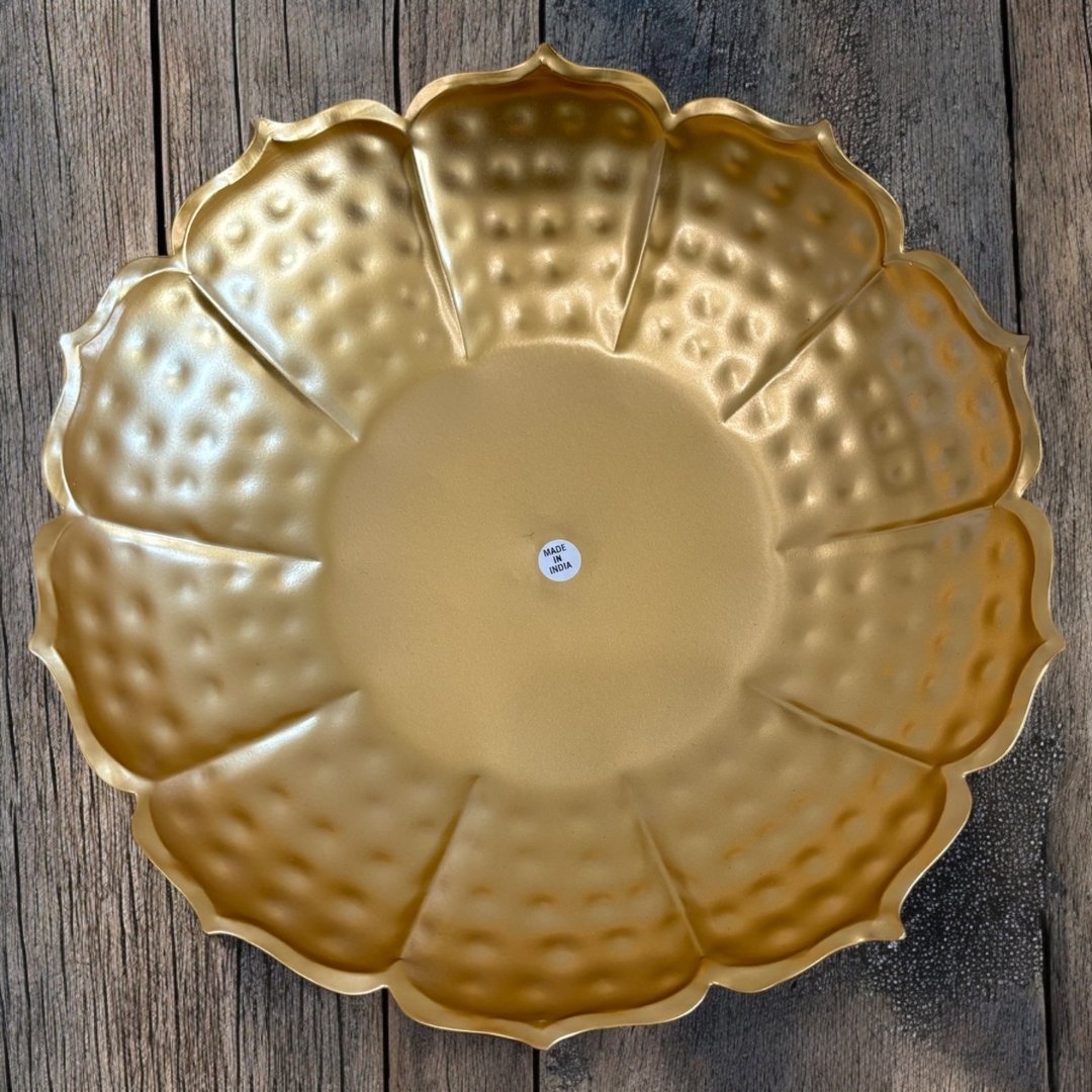 Hammered Lotus Urli Bowls – Set of 3 Standing Urlis, Gold
