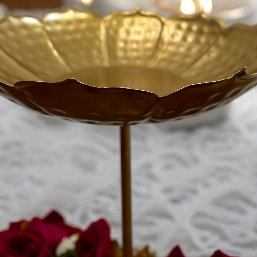 Hammered Lotus Urli Bowls – Set of 3 Standing Urlis, Gold