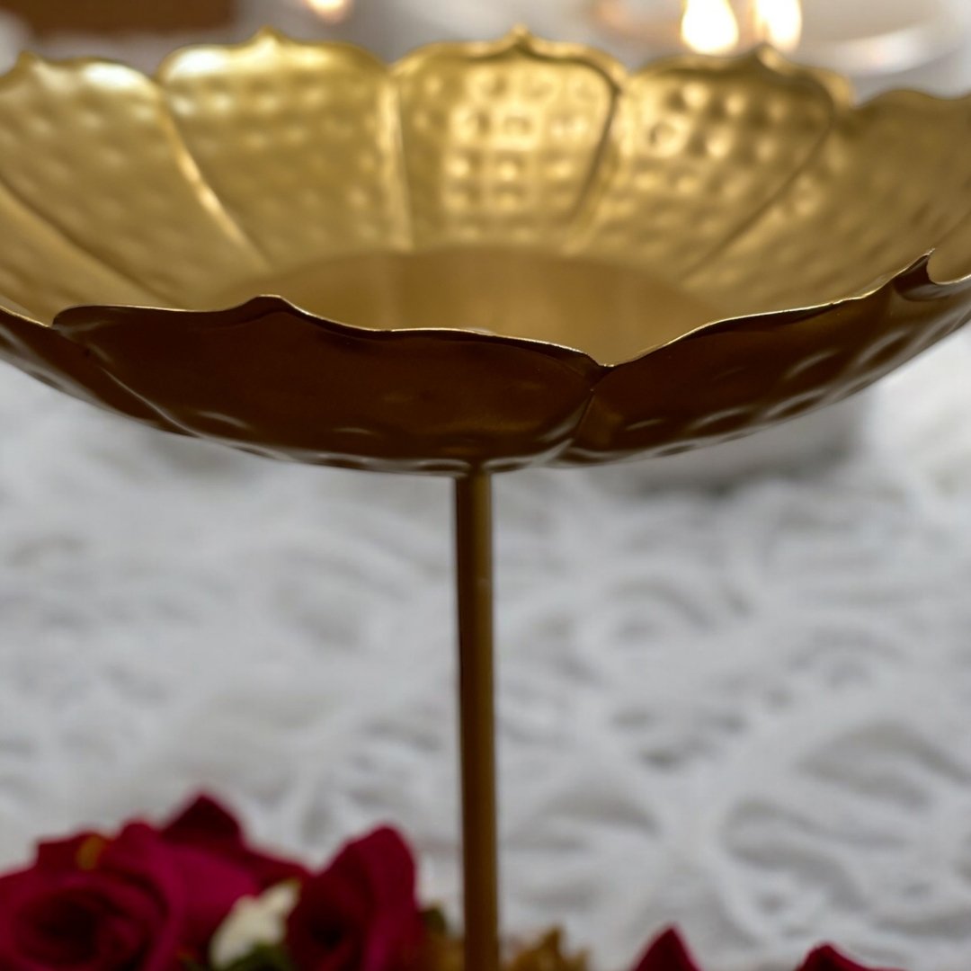 Hammered Lotus Urli Bowls – Set of 3 Standing Urlis, Gold