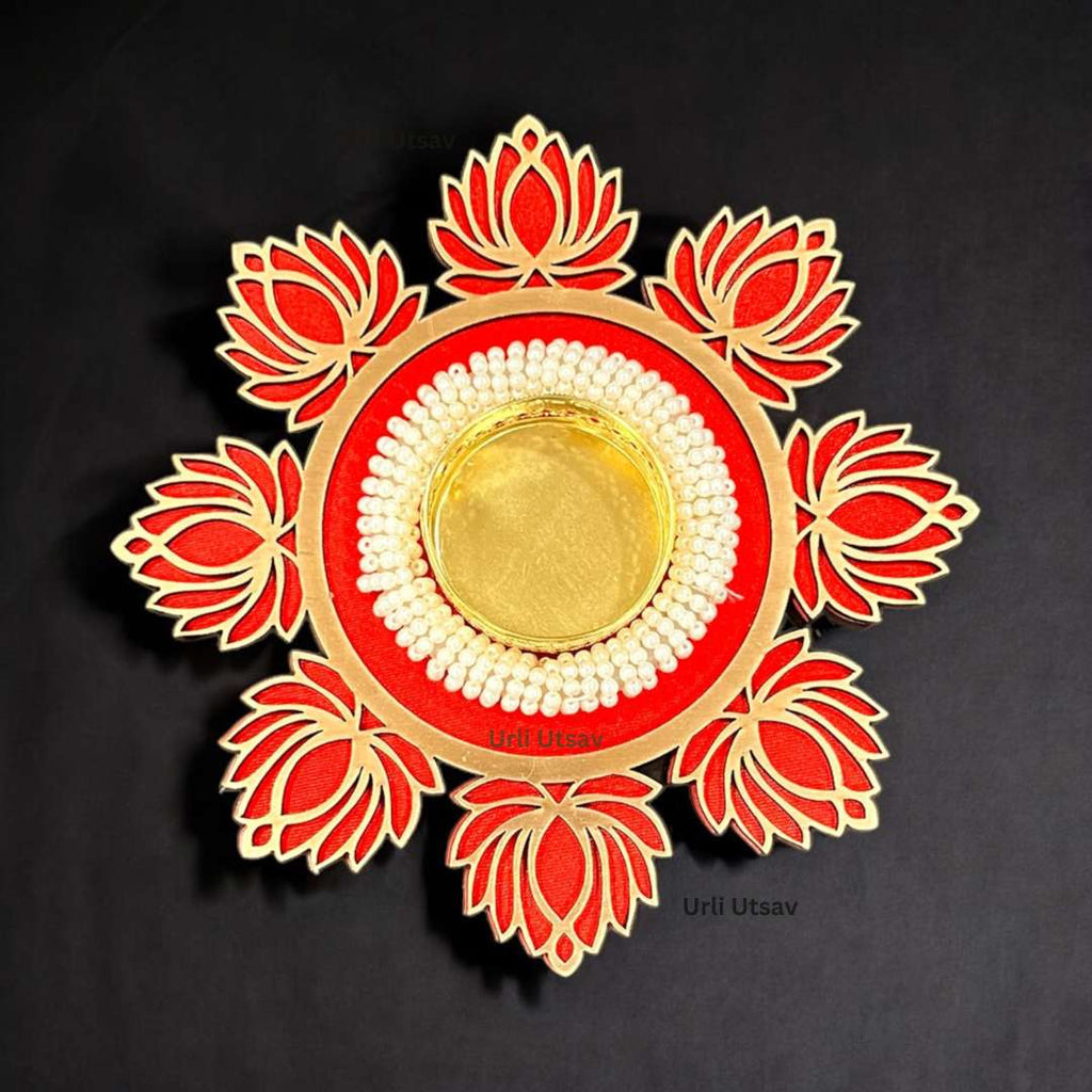 Lotus T-Light Holder Set of 10 - 6in Red or Pink Diwali Diyas