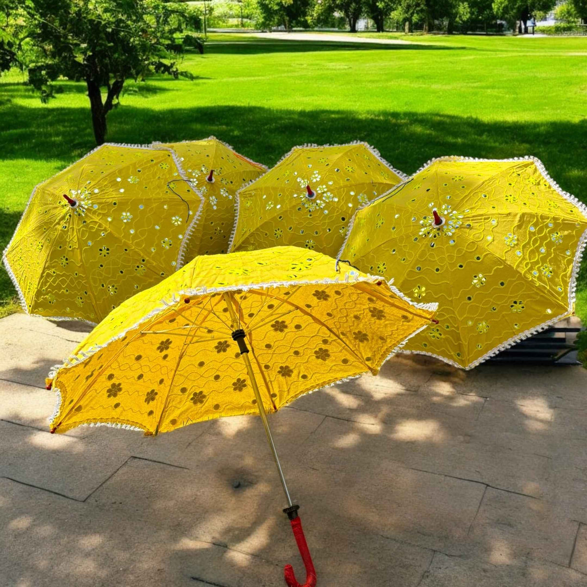Yellow Cutwork Lace Parasols - Haldi & Mehendi Umbrellas